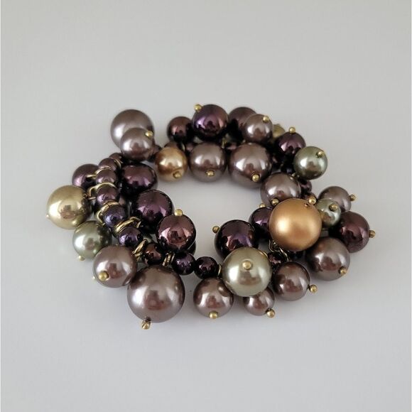 Bracelet Bauble Stretch Deep Plum, Bronze, Brown & Gold Baubles Bracelet #0049 - Picture 4 of 11